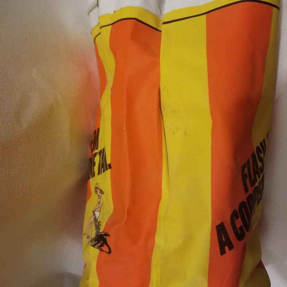 vtg orange & yellow striped vinyl bag w girl & dog - Picture 13 of 14